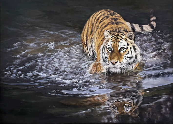 Jules Kesby wildlife artist, oil painting, echoes tiger